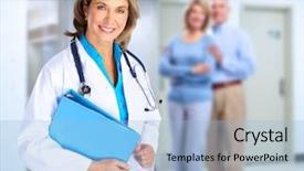  Presentation with doctor family - Slide deck featuring mid century modern - part of leather armchairs exposed background and a tawny brown colored foreground.