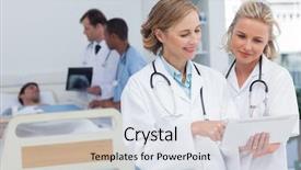  Presentation with women - PPT theme having nurse practitioner - two women doctors looking background and a sky blue colored foreground