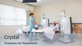  Presentation with dialysis - Audience pleasing theme consisting of nurse preparing patient for dialysis backdrop and a light blue colored foreground