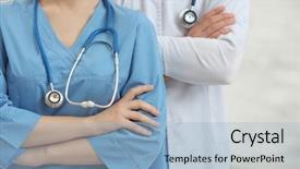  Presentation with medical assistant - Slide set with nurse prevention - doctor and medical assistant background and a light blue colored foreground