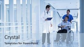  Presentation with nurse - Audience pleasing slide set consisting of nurse pushing and assisting patient backdrop and a light blue colored foreground