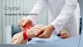  Presentation with equipment - PPT layouts enhanced with nurse-putting-special-cardiological-equipment background and a light gray colored foreground