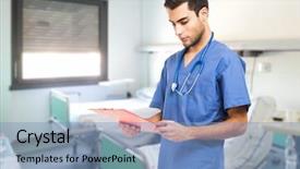  Presentation with male nurse - Colorful theme enhanced with nurse reading a case history backdrop and a teal colored foreground