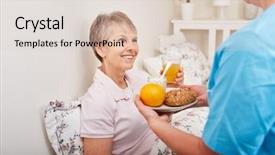  Presentation with healthy breakfast - Cool new presentation theme with nurse serves senior woman healthy backdrop and a lemonade colored foreground