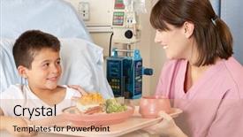  Presentation with hospital bed - Theme having nurse serving child patient meal background and a coral colored foreground