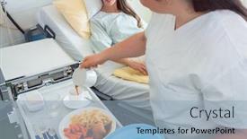  Presentation with hospital bed - Presentation design featuring nurse serving food in the hospital to a patient in bed top view background and a light blue colored foreground