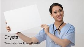  Presentation with medical sign - Colorful presentation design enhanced with nurse showing medical sign billboard backdrop and a soft green colored foreground
