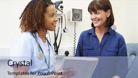  Presentation with test - Presentation theme having nurse showing patient test results background and a light blue colored foreground