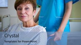  Presentation with standing sitting - Slide deck with nurse standing behind in hospital background and a  colored foreground