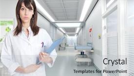  Presentation with icu nurse hospital patients - Cool new presentation theme with nurse standing by a hospital backdrop and a light gray colored foreground
