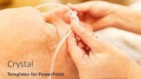  Presentation with nurse care - Amazing slide deck having nurse-takes-care-of-patient backdrop and a coral colored foreground