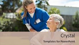  Presentation with elderly home - PPT theme with nurse taking care of old background and a mint green colored foreground