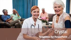  Presentation with pensioner - Audience pleasing slide deck consisting of nurse taking care of pensioner in the retirement house backdrop and a coral colored foreground