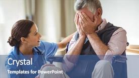  Presentation with nurse care - Amazing PPT theme having nurse taking care of sad senior man in a retirement home backdrop and a ocean colored foreground