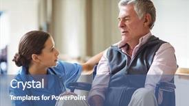  Presentation with nurse care - PPT layouts having nurse taking care of sad senior man in a retirement home background and a ocean colored foreground