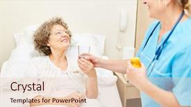  Presentation with caregiver - Audience pleasing PPT theme consisting of nurse taking drugs - caregiver gives ill senior woman backdrop and a lemonade colored foreground
