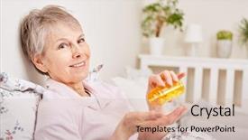  Presentation with drugs - PPT theme with nurse taking drugs - senior woman as sick patient background and a soft green colored foreground