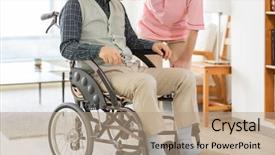  Presentation with carer - Slide set enhanced with nurse talking middle aged female patient - home helper carer and senior background and a coral colored foreground