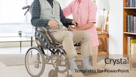  Presentation with carer - Amazing presentation design having nurse talking middle aged female patient - home helper carer and senior backdrop and a coral colored foreground