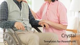  Presentation with carer - Audience pleasing presentation design consisting of nurse talking middle aged female patient - home helper carer and senior backdrop and a coral colored foreground