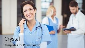  Presentation with nurse and mobile phone - Amazing presentation design having nurse talking on mobile phone backdrop and a light blue colored foreground
