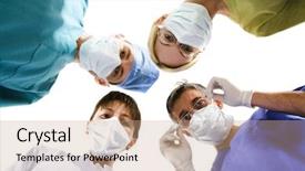  Presentation with labor and delivery medical team - PPT theme featuring nurse talking patient - young successful medical team background and a coral colored foreground