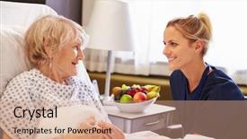  Presentation with female hospital patient - Colorful presentation theme enhanced with nurse talking to senior female backdrop and a coral colored foreground