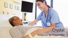  Presentation with nurse - Audience pleasing slide deck consisting of nurse talking to senior woman backdrop and a coral colored foreground