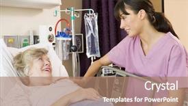  Presentation with nurse - Slide deck featuring nurse talking to senior woman background and a coral colored foreground