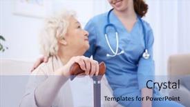  Presentation with elderly woman in nursing - Cool new PPT layouts with nurse talking with elderly woman backdrop and a light blue colored foreground