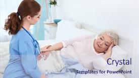  Presentation with elderly - Amazing PPT theme having nurse talking with elderly woman backdrop and a lemonade colored foreground