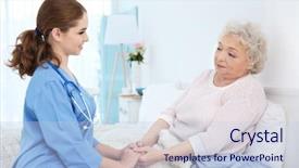  Presentation with nurse - Theme having nurse talking with elderly woman background and a light blue colored foreground