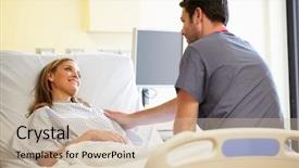  Presentation with nurse a male patient - PPT theme having nurse talking with female patient background and a soft green colored foreground