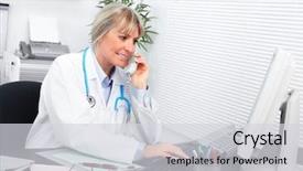  Presentation with medical - Colorful presentation theme enhanced with nurse telephone - mature medical doctor woman backdrop and a  colored foreground