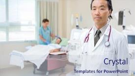  Presentation with dialysis - Audience pleasing presentation design consisting of nurse tending to dialysis backdrop and a sky blue colored foreground