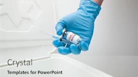  Presentation with covid vaccine - Presentation design featuring nurse-throw-away-used-syringe background and a white colored foreground