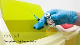  Presentation with covid vaccine - Audience pleasing presentation design consisting of nurse-throw-away-used-syringe backdrop and a yellow colored foreground
