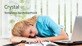  Presentation with sleep and dream - Theme with nurse tired - beautiful young doctor sleep near background and a sky blue colored foreground