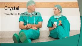  Presentation with healthcare workers - PPT theme featuring nurse tired - surgeons having a break background and a lemonade colored foreground