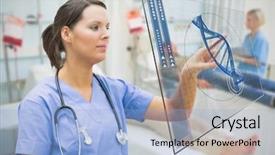  Presentation with displaying - Presentation with nurse touching screen displaying blue background and a light blue colored foreground