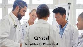  Presentation with teamwork doctors - PPT theme with nurse training - interracial team of doctors background and a light gray colored foreground