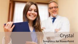  Presentation with portrait happy family smiling - PPT theme having nurse training - portrait of smiling doctors background and a soft green colored foreground