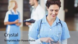  Presentation with phone - Theme having nurse using on mobile phone background and a light blue colored foreground