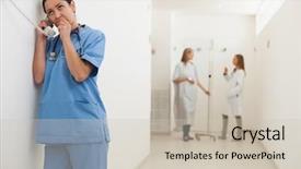  Presentation with healthcare workers - Beautiful presentation featuring nurse using payphone with doctor backdrop and a  colored foreground