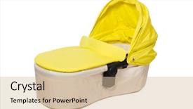  Presentation with baby - PPT theme with nurse vintage - baby carrycot isolated on white background and a soft green colored foreground