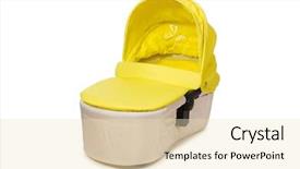  Presentation with baby - Amazing slide deck having nurse vintage - baby carrycot isolated on white backdrop and a lemonade colored foreground