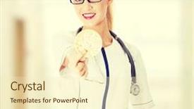  Presentation with rice cake - Colorful presentation enhanced with nurse vintage - beautiful blond female doctor holding backdrop and a cream colored foreground