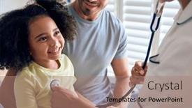  Presentation with listening - PPT layouts enhanced with nurse-wearing-uniform-listening background and a coral colored foreground