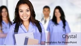  Presentation with job - Cool new PPT layouts with nurse who is studying backdrop and a light blue colored foreground