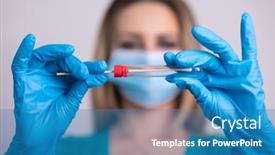  Presentation with dna rna - PPT theme having nurse-with-facemask-holding-coronavirus background and a teal colored foreground